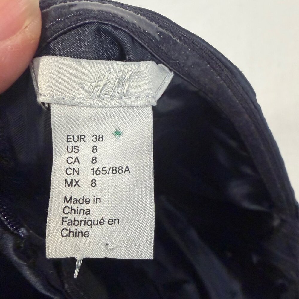 H&M Navy Blue Strapless Bow Detail Fit Flare Dress Size 8 - Picture 7 of 9
